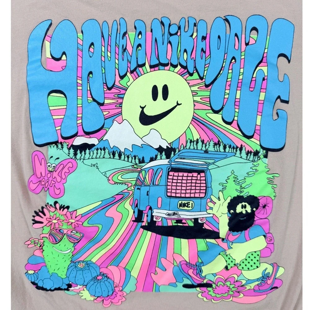 Nike Have a Nike Day Long Sleeve Graphic T-Shirt Pink XL Retro Psychedelic Van